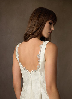 Azazie Janet Wedding Dresses Antique White A-Line Square Neckline Floral Jacquard Dress image7
