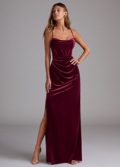 Azazie Mai Bridesmaid Dresses Cabernet Sheath Sweetheart Neckline Velvet Dress image4