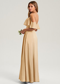 Azazie Jean Bridesmaid Dresses Gold A-Line Off the Shoulder Stretch Satin Dress image4