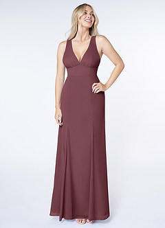 Azazie Christiana Bridesmaid Dresses Sangria A-Line V-Neck Pleated Chiffon Dress image1