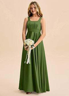 Azazie Gabby Junior Vestido de Enebro de Satén Elástico de Corte en A con Plisado image3