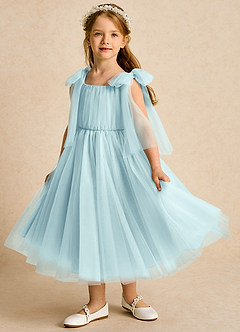 Azazie Dori Robe Demoiselle D'honneur Fillette Robe Trapèze en Tulle Rayé Verre De Mer image5
