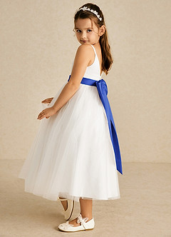 Azazie Lea vestidos de niña de las flores Vestido de Azul Real de Tul de Corte En A con Tirante Espagueti image4
