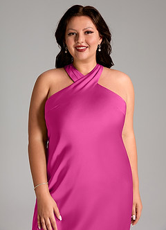 Azazie Doretta Bridesmaid Dresses Fuchsia Mermaid Pleated Stretch Satin Dress image11