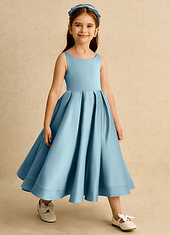 Azazie Babs Flower Girl Dresses Moody Blue Ball-Gown Pleated Matte Satin Dress image4
