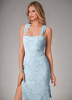 Azazie Luci Bridesmaid Dresses Sky Blue Mermaid Pleated Floral Burnout Convertible Dress image4
