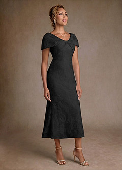 Azazie Aguilas Mère de la mariée Robes Robe Sirène en Jacquard Floral Épaule décolletée Jacquard Noir image4