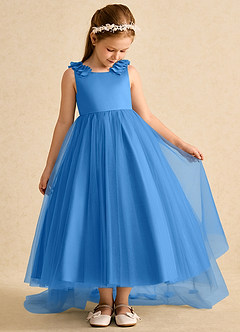 Azazie Lorita Abiti da Ragazza di Fiori Abito A-Line in Tulle Perline Blue Jay image5