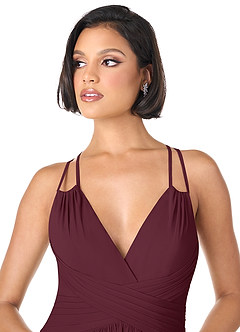 Azazie Farren Vestidos de damas de honor Vestido de Cabernet de Gasa de Corte en A Convertible con Plisado image4