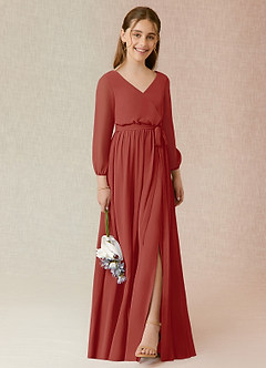 Azazie Angelica Junior Terracotta A-Line Pleated Chiffon Dress image4