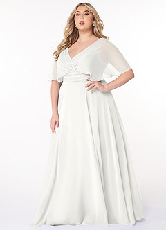 Azazie Pamela Robes de demoiselle d'honneur Robe Trapèze en Mousseline de soie Col V plissé Blanc image1