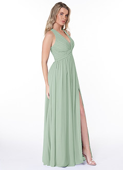 Azazie Jaclyn Brautjungfernkleider A-Linie Plissee Chiffon Kleid Agave image4