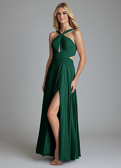 Azazie Hosanna Bridesmaid Dresses Emerald A-Line Pleated Chiffon Dress image5