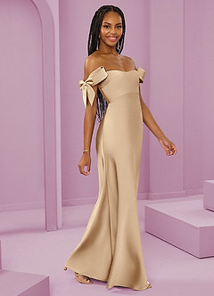Barbie ♥ Azazie Vestidos de damas de honor Vestido de Champán de Satén Elástico de Corte Recto Convertible con Vestidos sin tirantes image1