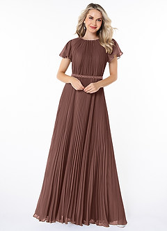 Azazie Kara Modest Bridesmaid Dresses A-Line Pleated Chiffon Floor-Length Dress image4