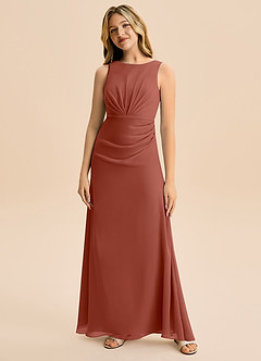 Azazie Floris Junior Robe Trapèze en Mousseline de soie Plissée Auburn image4