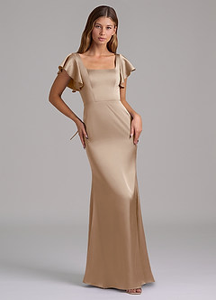 Azazie Elkie 신부 들러리 드레스 인어 스퀘어 네크라인 스트레치 새틴 바닥 길이 드레스 image5