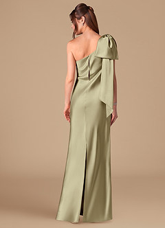 Azazie Capri Bridesmaid Dresses Moss Green Sheath One Shoulder Metallic Satin Dress image4