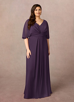 Azazie Oksana Mother of the Bride Dresses Plum A-Line V-Neck Pleated Chiffon Dress image6