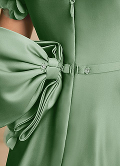 Azazie Charity Robe Demoiselle D'honneur Fillette Robe Trapèze en Mat Satiné avec manches Matcha image6