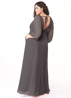 Azazie Rebecca Bridesmaid Dresses A-Line V-Neck Long Sleeve Chiffon Floor-Length Dress image10