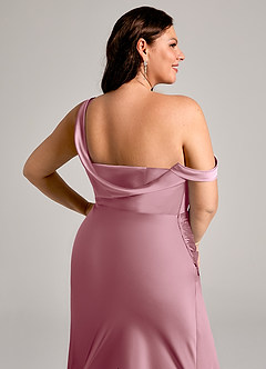 Azazie Madelyn Robes de demoiselle d'honneur Robe Sirène Convertible en Satin extensible Une épaule Mauve Vintage image13