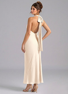 Azazie Velli Brautjungfernkleider Meerjungfrau-Linie Hoher Kragen Chiffon Kleid Alabaster Weiß image6