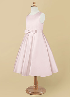 Azazie Coco Blumenmädchenkleider A-Linie Schleifen Matte Satin Kleid Zartrosa image7