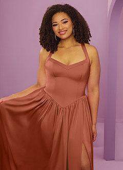 Barbie ♥ Azazie Bridesmaid Dresses Cedar Rose A-Line with Pockets Stretch Satin Dress image13