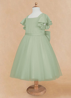 Azazie Kaeya Flower Girl Dresses Dusty Sage A-Line Bow Tulle Dress image7