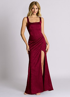 Azazie Mero 신부 들러리 드레스 인어 주름진 자카드 바닥 길이 드레스 image1