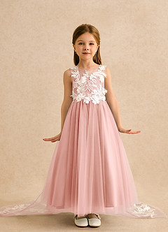 Azazie Mixie Jurken voor bloemenmeisjes Baljurk Jurk van Kant Rozet image2