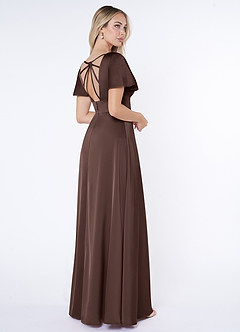 Azazie Lani Bridesmaid Dresses Ganache A-Line Flounce Sleeve Stretch Satin Dress image5