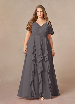 Azazie Watson Mother of the Bride Dresses Steel Grey A-Line V-Neck Chiffon Dress image6