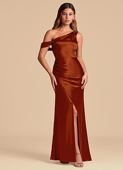 Azazie Madelyn 신부 들러리 드레스 인어 오프 더 숄더 메탈릭 새틴 바닥 길이 드레스 image4