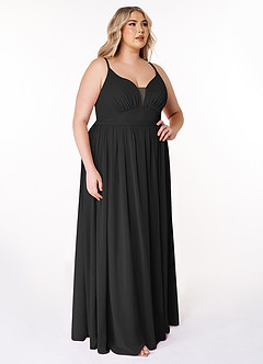 Azazie Rayna Bridesmaid Dresses Black A-Line V-Neck Pleated Chiffon Dress image10