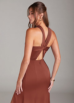 Azazie Rue Bridesmaid Dresses Auburn A-Line Pleated Stretch Satin Dress image2