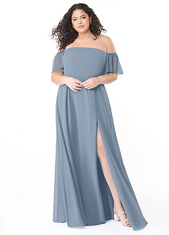 Azazie Sue Vestidos de damas de honor Vestido de Azul Polvoriento de Gasa de Corte en A Convertible con Vestidos sin tirantes image11