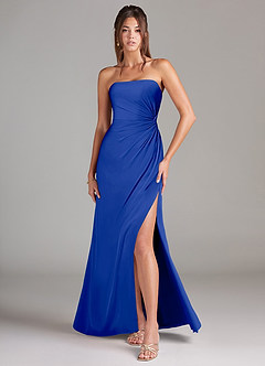 Azazie Aliani Bridesmaid Dresses Royal Blue Sheath Strapless Chiffon Convertible Dress image1