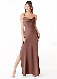 Azazie Alaija Brautjungfernkleider Meerjungfrau-Linie Seitliche Cut-Outs Stretch-Satin Kleid Espresso image3