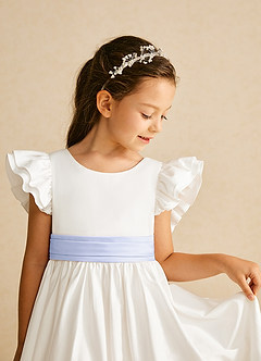 Azazie Aero Flower Girl Dresses Ivory Lavender A-Line Pleated Cotton Dress image3