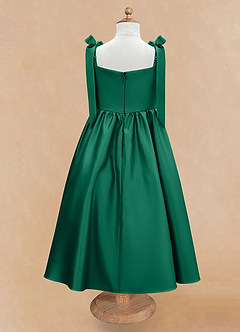 Azazie Chelsie Flower Girl Dresses Emerald A-Line Bow Matte Satin Dress image6