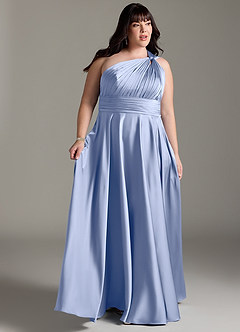 Azazie Charlize Robes de demoiselle d'honneur Robe Trapèze en Satin extensible Ue épaule Eis image11