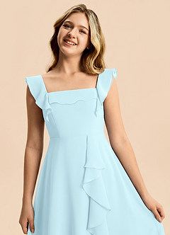 Azazie Nori Junior A-Linie Gestreift Chiffon Kleid Wolke Blau image7