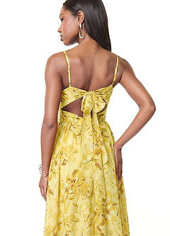 Azazie Zeya Robes de demoiselle d'honneur Robe Trapèze en Mousseline de soie Col V plissé Sorbet Au Citron Fleurs image2
