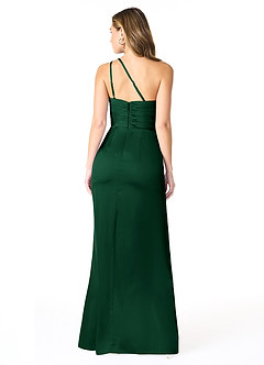 Azazie Eren Vestidos de madrinha de casamento Vestir Verde Escuro de Cetim elástico de sereia com Um ombro image2