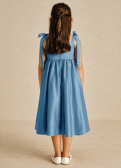 Azazie Chelsie vestidos de niña de las flores Vestido de Azul Acero de Satin Mate de Corte En A con Lazo image2