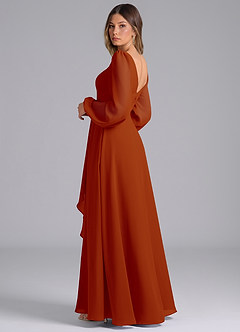 Azazie Omari Bridesmaid Dresses Paprika A-Line Long Sleeve Chiffon Dress image2