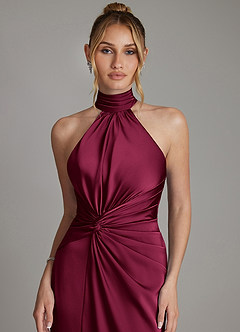 Azazie Gracelynn Robes de demoiselle d'honneur Robe Fourreau en Satin extensible Plissé Bourgogne image3