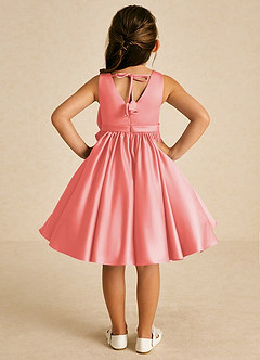 Azazie Apple Flower Girl Dresses Coral A-Line Bow Matte Satin Dress image2
